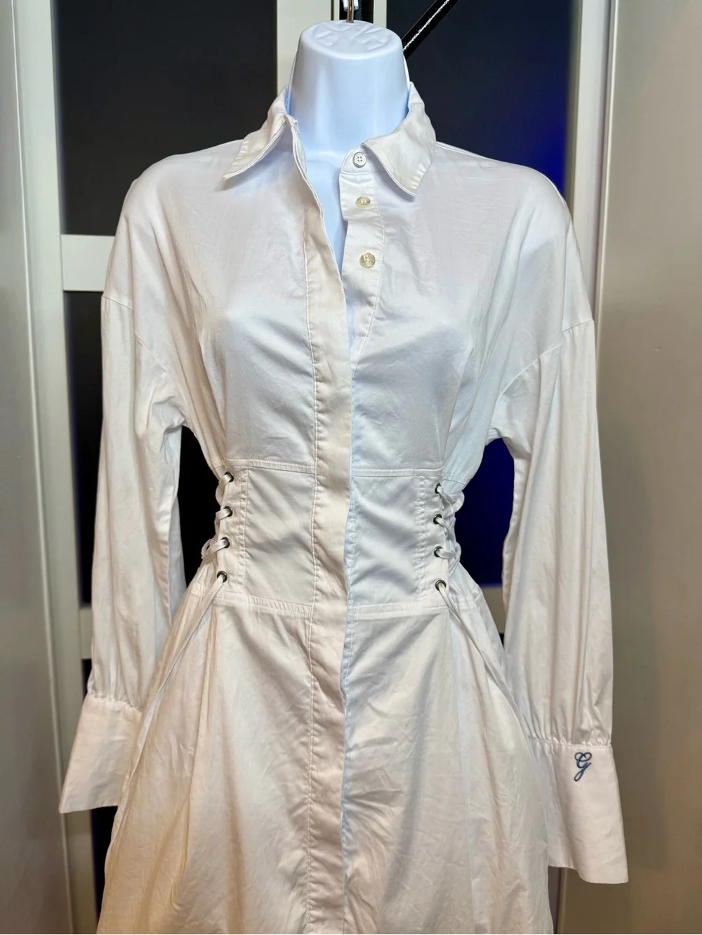 Guess White Y2K Classic Button-Up Cotton Corset Dress, XS